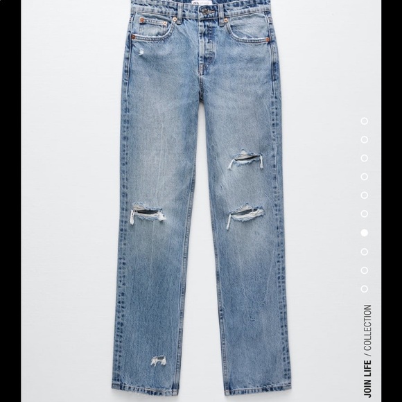 ZARA Ripped Straight Jean Light Wash - Picture 3 of 7